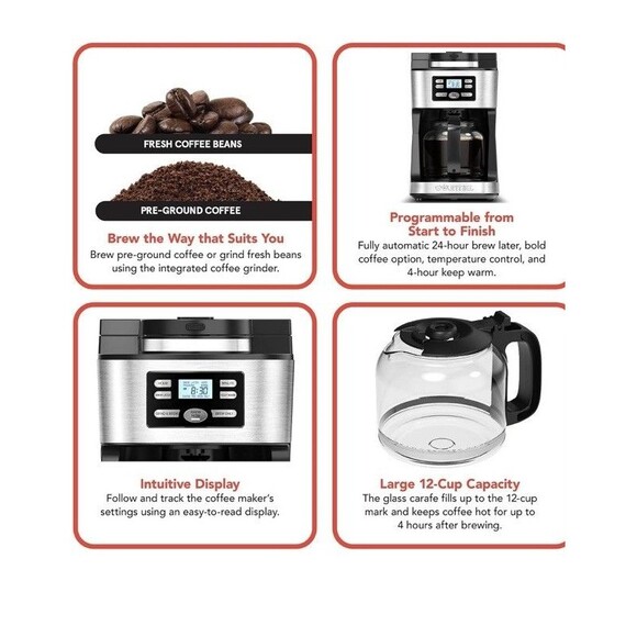 Gourmia GCM3180 12-Cup Digital Coffee Maker with Built-In Grinder Grind & Brew - Picture 2 of 5